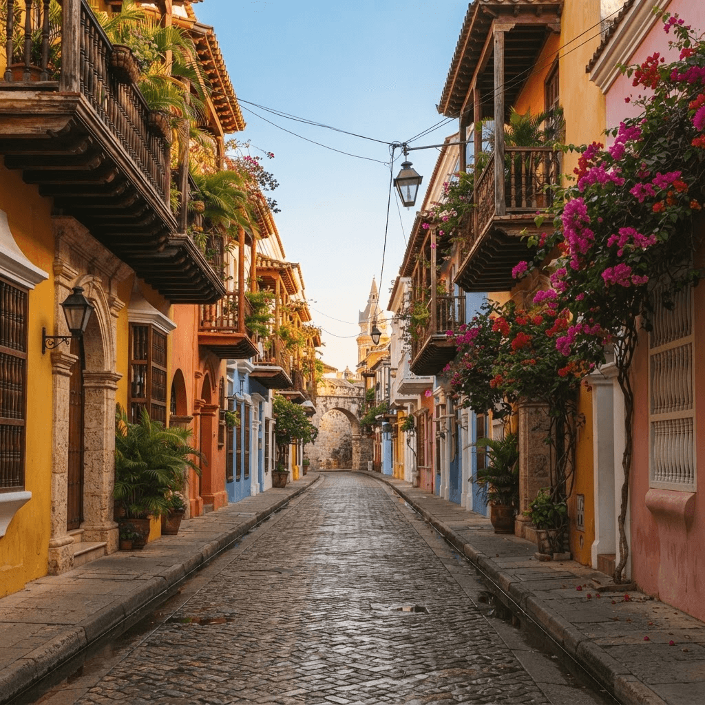 Colonial street in Cartagena, Colombia